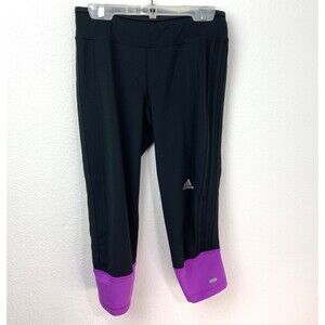Womens Adidas Black Purple Response Leggings XS Climalite Yoga Joggers Fitness
